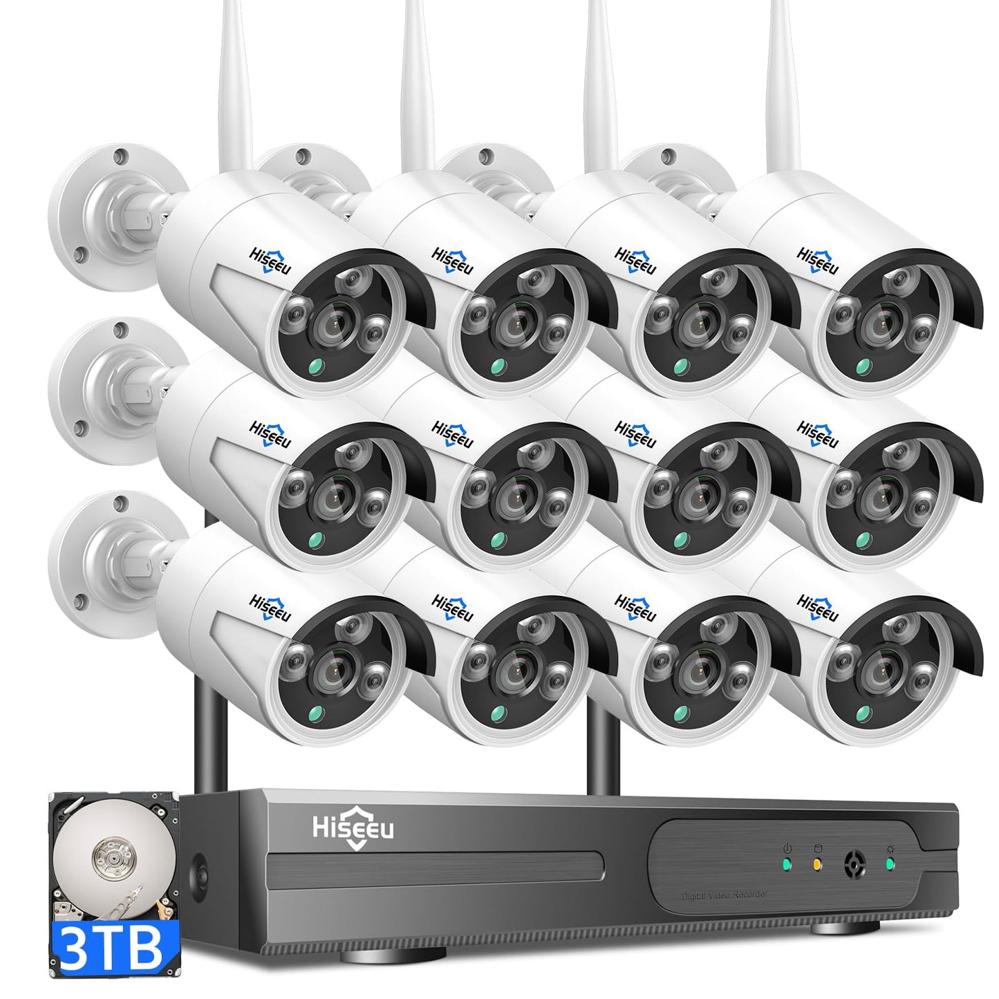 【16CH Expandable】Hiseeu Home Security Camera System, 24/7 Recording, Wired Plug-in Powered 8Pcs 5MP Outdoor Camera, 4K NVR Kit, Night Vision, IP66, Motion Detection, 3TB HDD, 2.4G/5G Wireless Pro WiFi