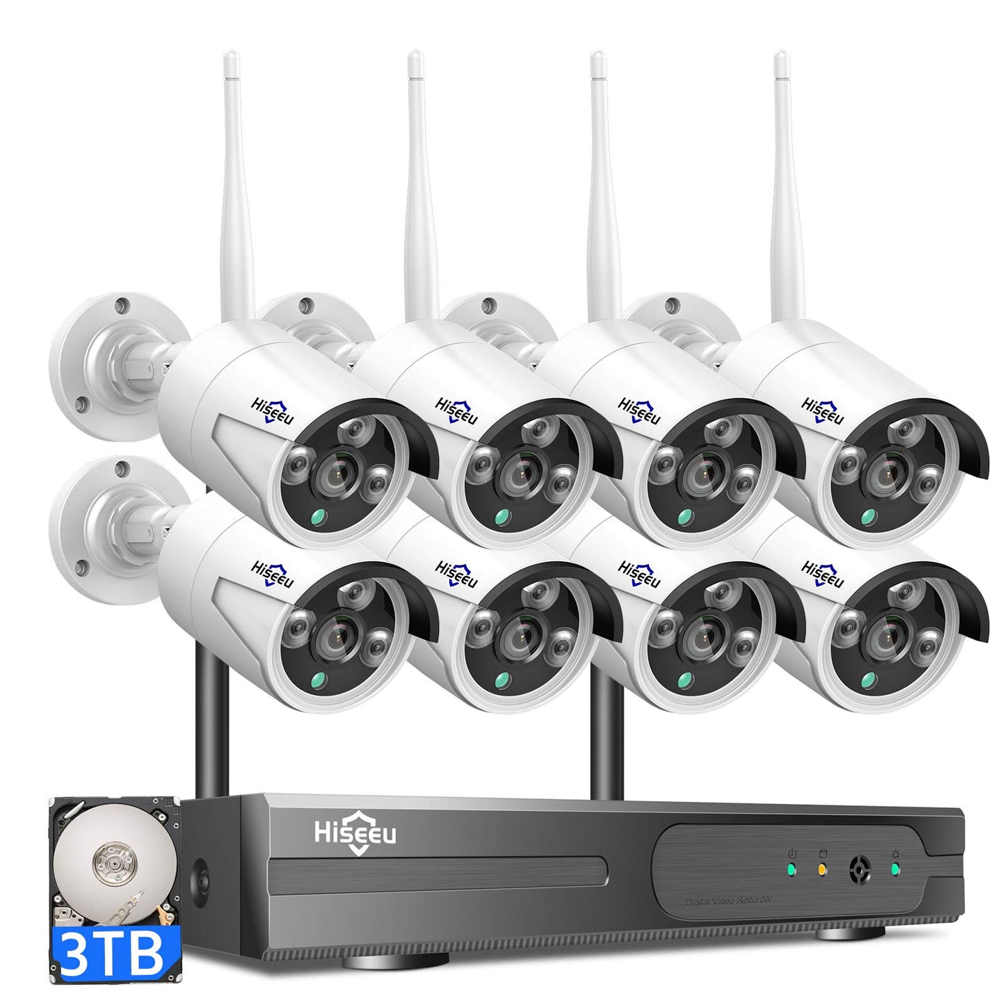 【16CH Expandable】Hiseeu Home Security Camera System, 24/7 Recording, Wired Plug-in Powered 8Pcs 5MP Outdoor Camera, 4K NVR Kit, Night Vision, IP66, Motion Detection, 3TB HDD, 2.4G/5G Wireless Pro WiFi