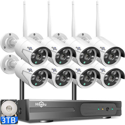 【16CH Expandable】Hiseeu Home Security Camera System, 24/7 Recording, Wired Plug-in Powered 8Pcs 5MP Outdoor Camera, 4K NVR Kit, Night Vision, IP66, Motion Detection, 3TB HDD, 2.4G/5G Wireless Pro WiFi